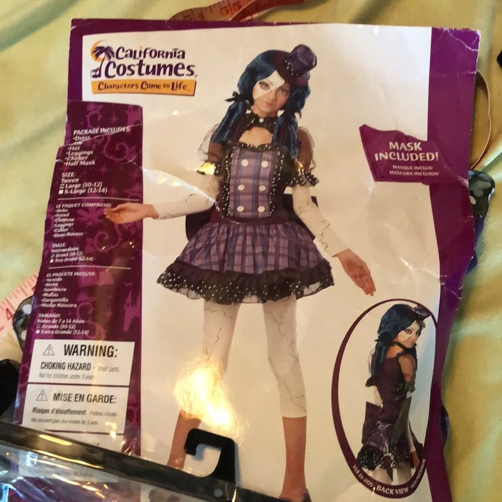California Costumes tween size large(10) Broken Doll Dress with White leggings